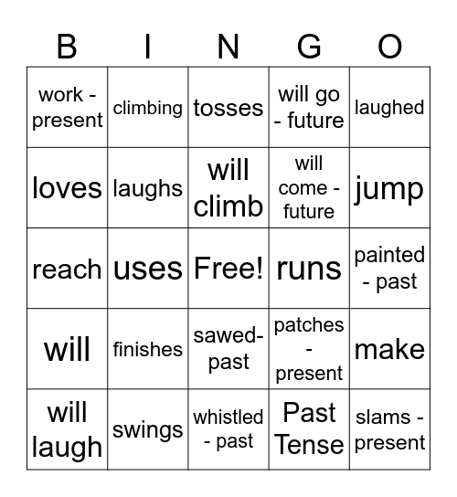 Verb Tenses Bingo Card