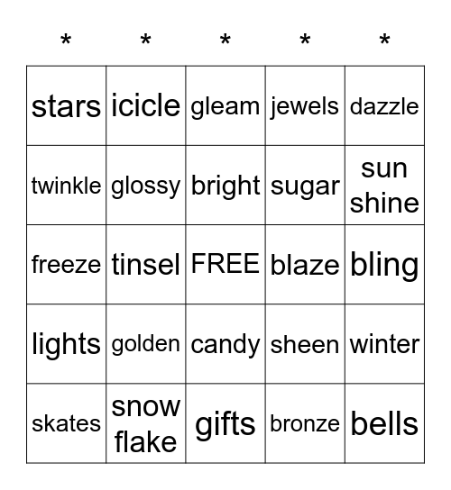 SPARKLE  BINGO Card