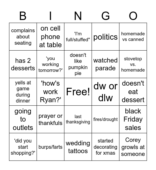 Untitled Bingo Card