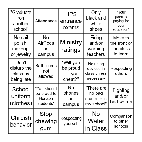 Ms. Amal Lecture Bingo Card