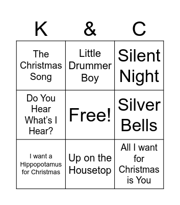 Holiday Music Bingo Card