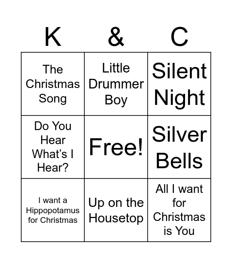 Holiday Music Bingo Card