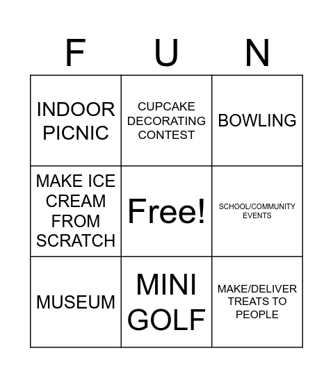 Fun Dates Bingo! Bingo Card