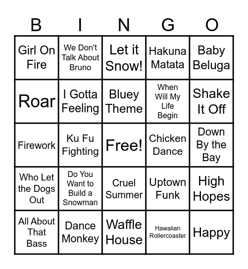 Snow Bingo Card