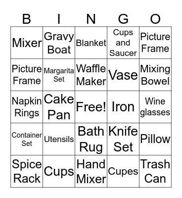 M & M Wedding Bingo Card