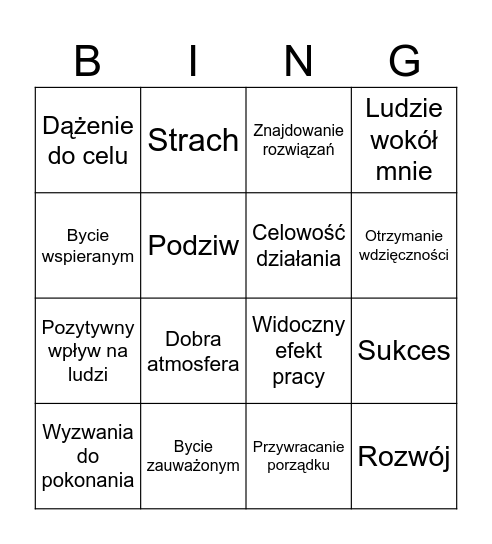Motywacyjne Bingo Card