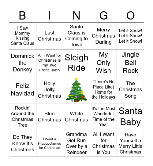 Christmas Music Bingo Card