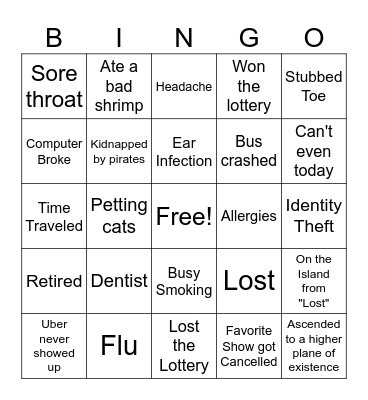 Animation Class is Cancelled Bingo Card
