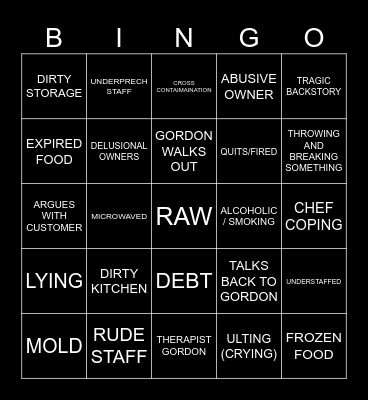 KITCHEN NIGHTMARES Bingo Card