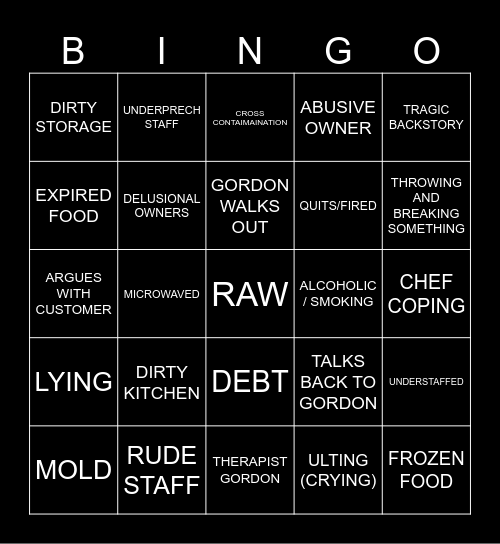 KITCHEN NIGHTMARES Bingo Card