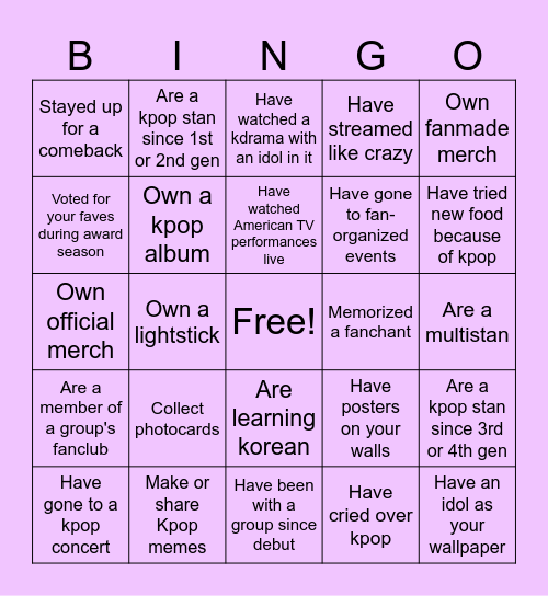 K-POP STAN CLUB Bingo Card