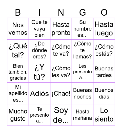 Saludos y despedidas Bingo Card