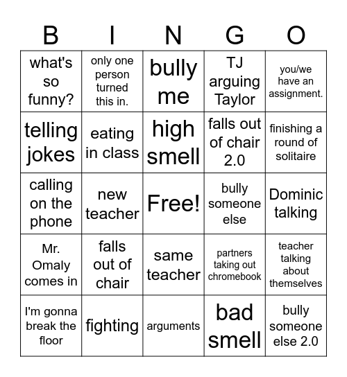 Sweat Bingo Card