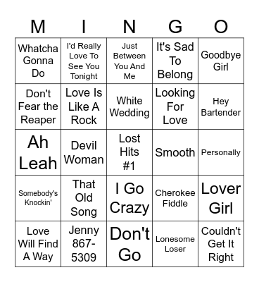 Lost Hits  #1 Bingo Card