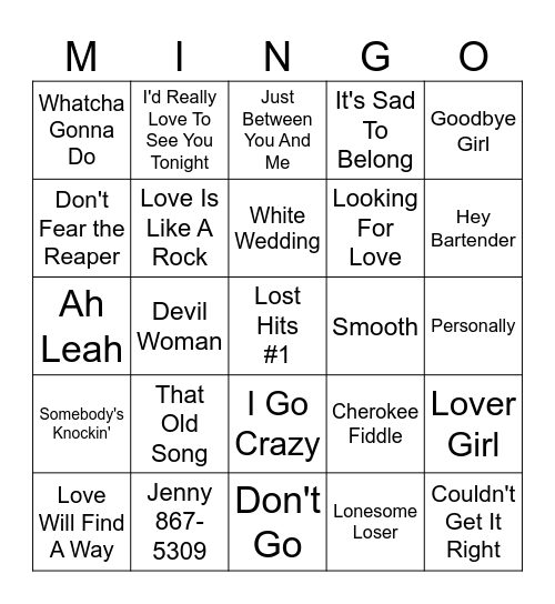 Lost Hits  #1 Bingo Card