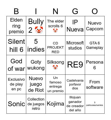 The Game Awards 2024 Bingo Card