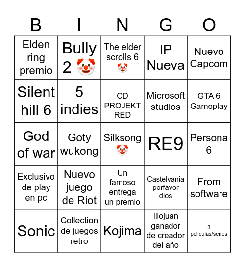 The Game Awards 2024 Bingo Card