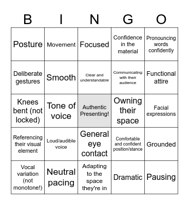Body Language Bingo Card