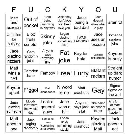 Friend group bingo probably. Bingo Card