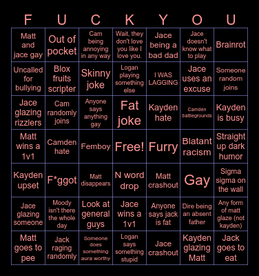 Friend group bingo probably. Bingo Card