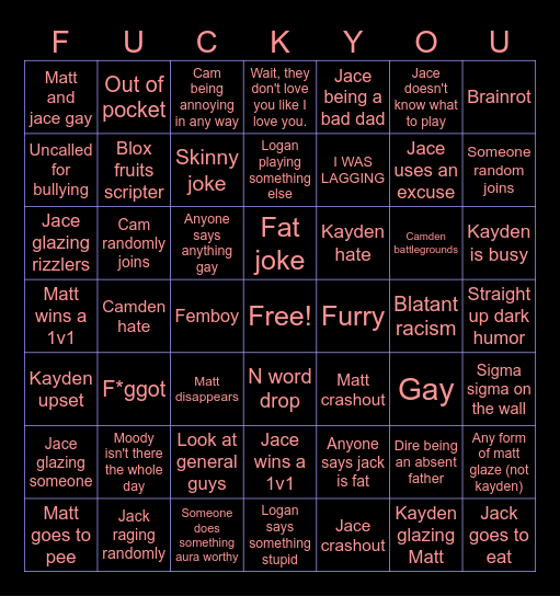 Friend group bingo probably. Bingo Card