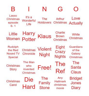 Xmas Viewing Bingo Card