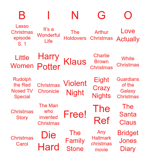 Xmas Viewing Bingo Card