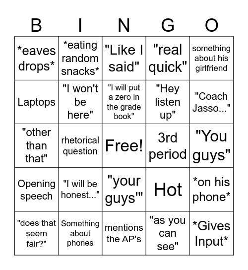 Will Coach Jasso Say It? Bingo Card