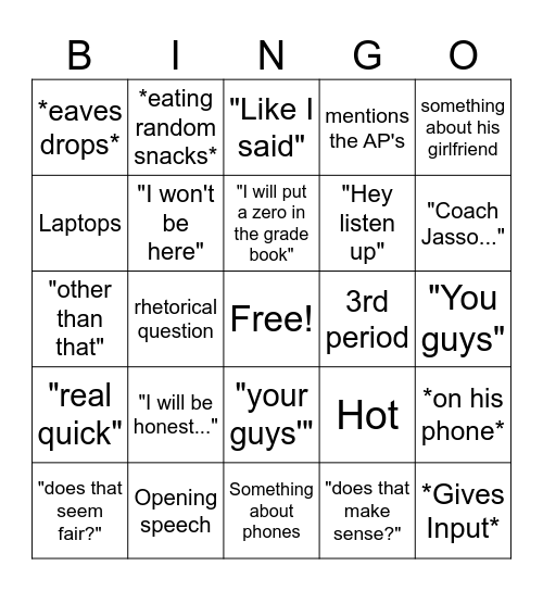 Will Coach Jasso Say It? Bingo Card