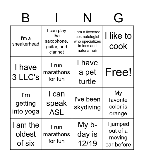 Icebreaker Bingo Card