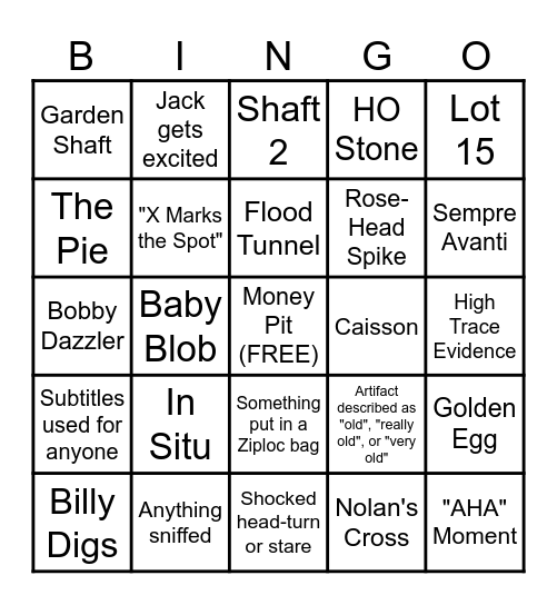 Curse of Oak Island Bingo Card