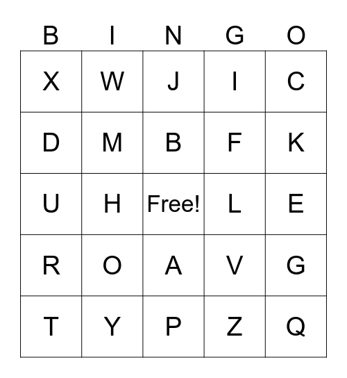 Uppercase Letters Bingo Card