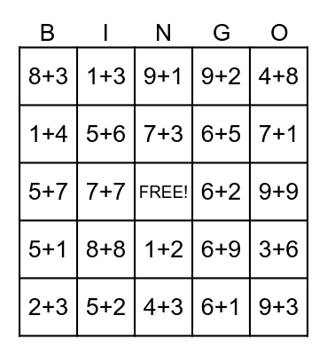 ADDITION Bingo Card