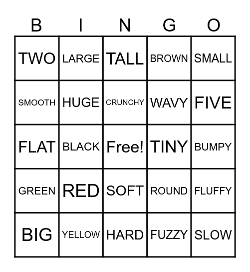 ADJECTIVES Bingo Card