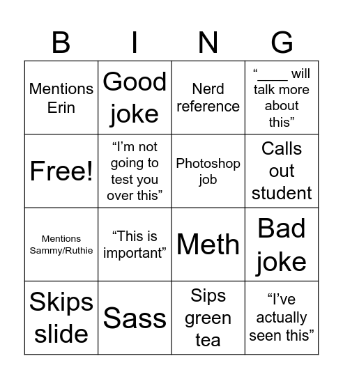 Dr. Clark Bingo Card