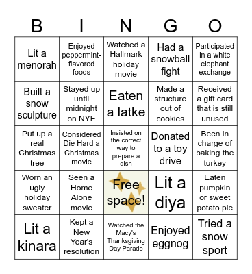 Holiday Traditions! Bingo Card