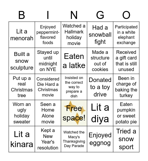 Holiday Traditions! Bingo Card