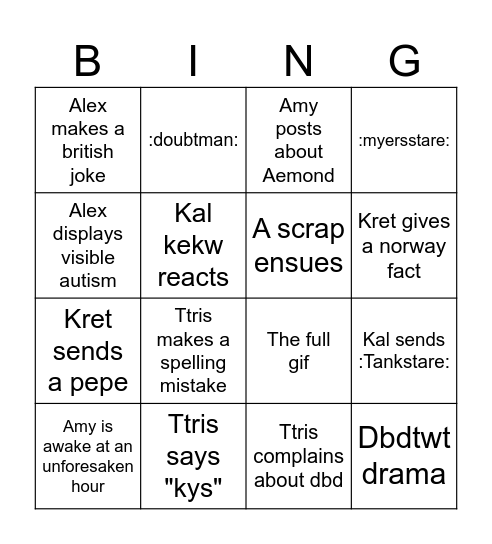 Groupchat Bingo Card