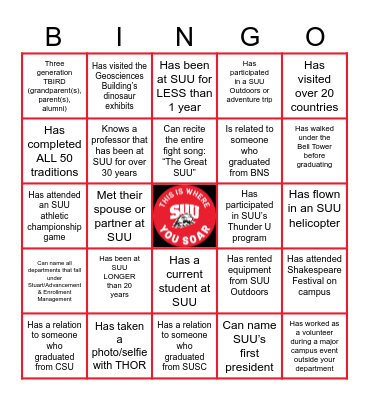 Southern Utah University BINGO Card