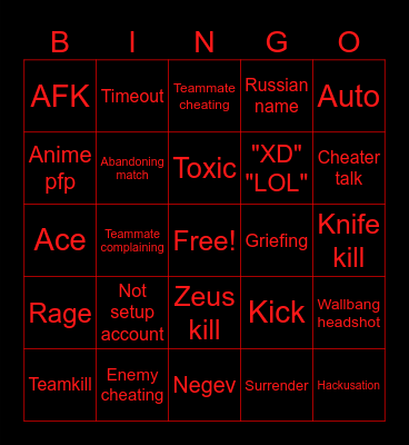 cs2 cheating non prime Bingo Card