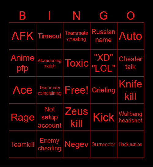 cs2 cheating non prime Bingo Card