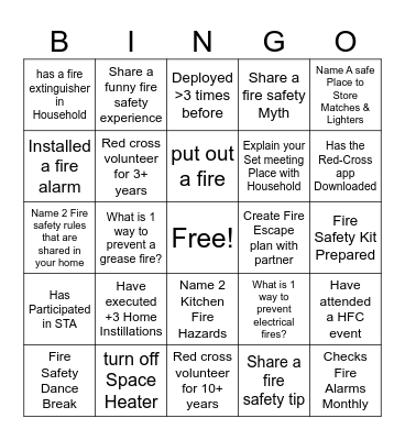 Home Fire Safety Bingo Card