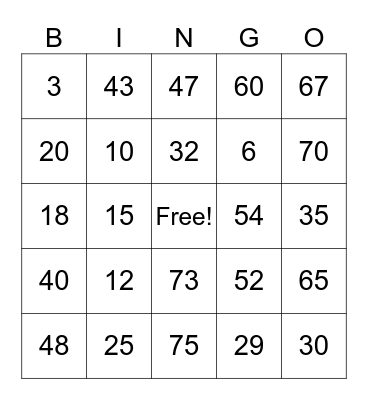 ASL NUMBERS Bingo Card