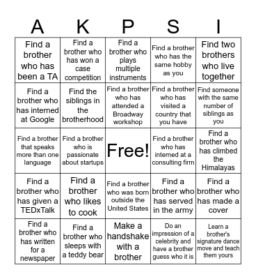 Meet the Brothers Bingo Card