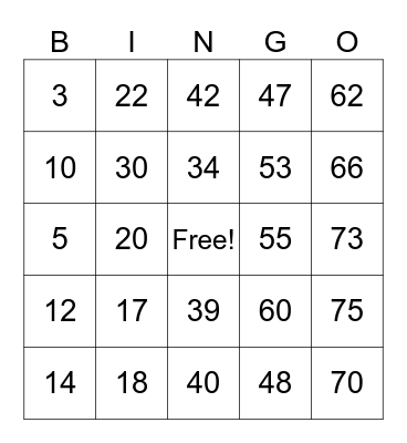 ASL NUMBERS Bingo Card