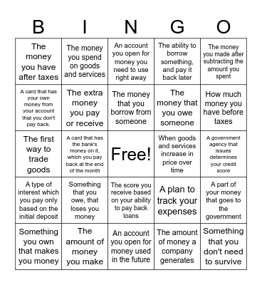 FINANCE BINGO Card