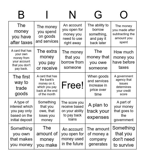 FINANCE BINGO Card