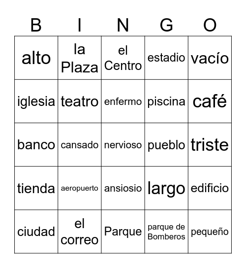 Lugares en la ciudad 2 Bingo Card