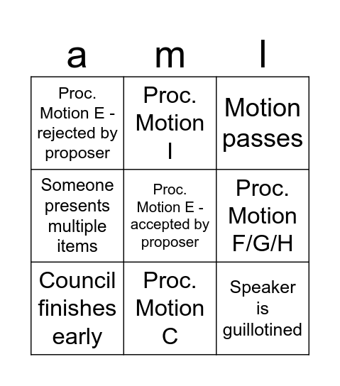 Comhairle Bingo Card