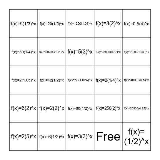 Exponentials Bingo Card